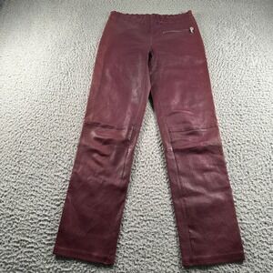 STOULS Leather Pants Womens 26 Burgundy Lambskin Straight Leg Slim Zip Pocket